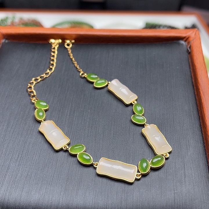 和田玉银S925镶嵌手链颜色多样性发货