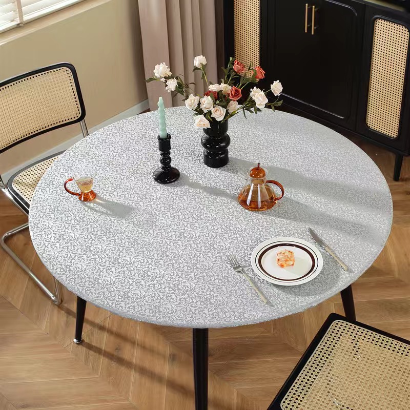 圆形PU桌套防水防油防滑免洗松紧带转盘套酒店饭店加厚圆环保罩套
