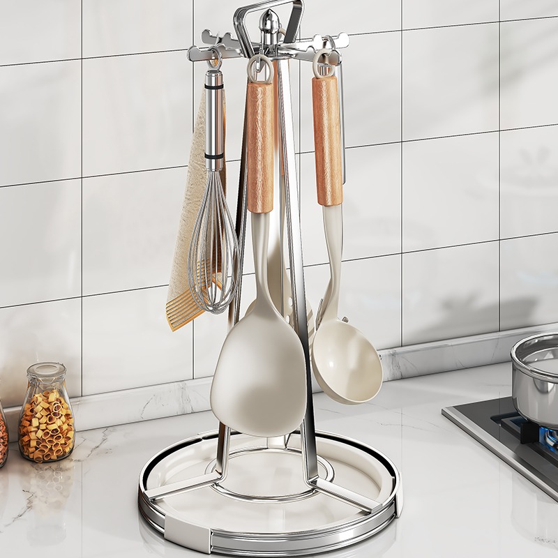 厨房挂钩架免打孔锅铲置物架挂勺子铲子挂架收纳架旋转架子锅铲架