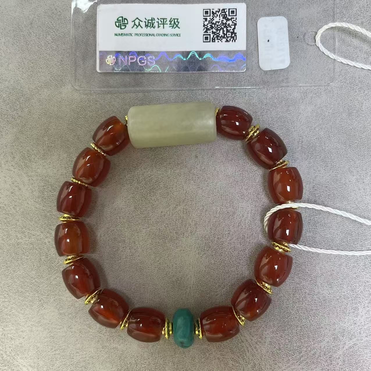 清代 小桶珠红玛瑙带玉佛头 手串 YZ0247［燕赵造物司］