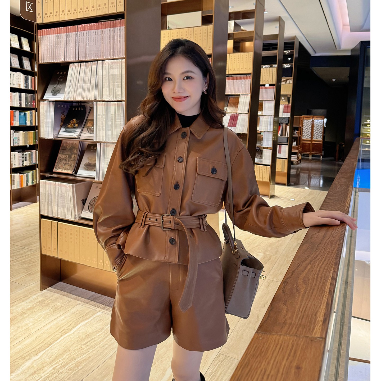 【琳媚】“羊皮短裤”秋冬新品高级优雅百搭高腰短裤女