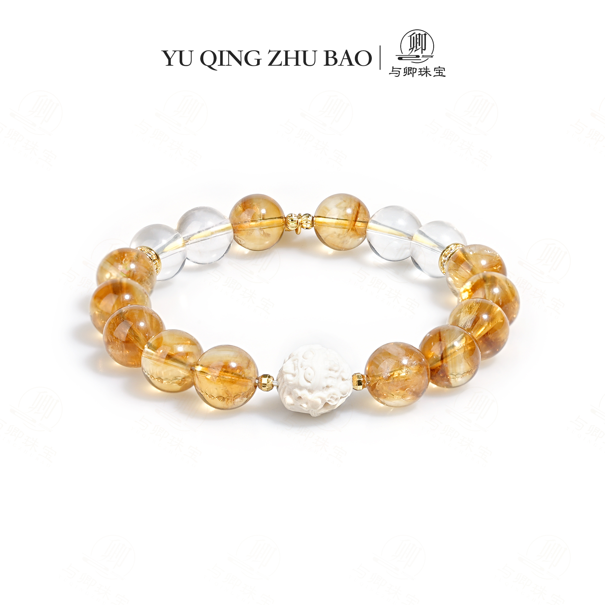 【财满福】与卿珠宝10mm黄塔晶➕白水晶➕11.5扎基拉姆雕刻珠