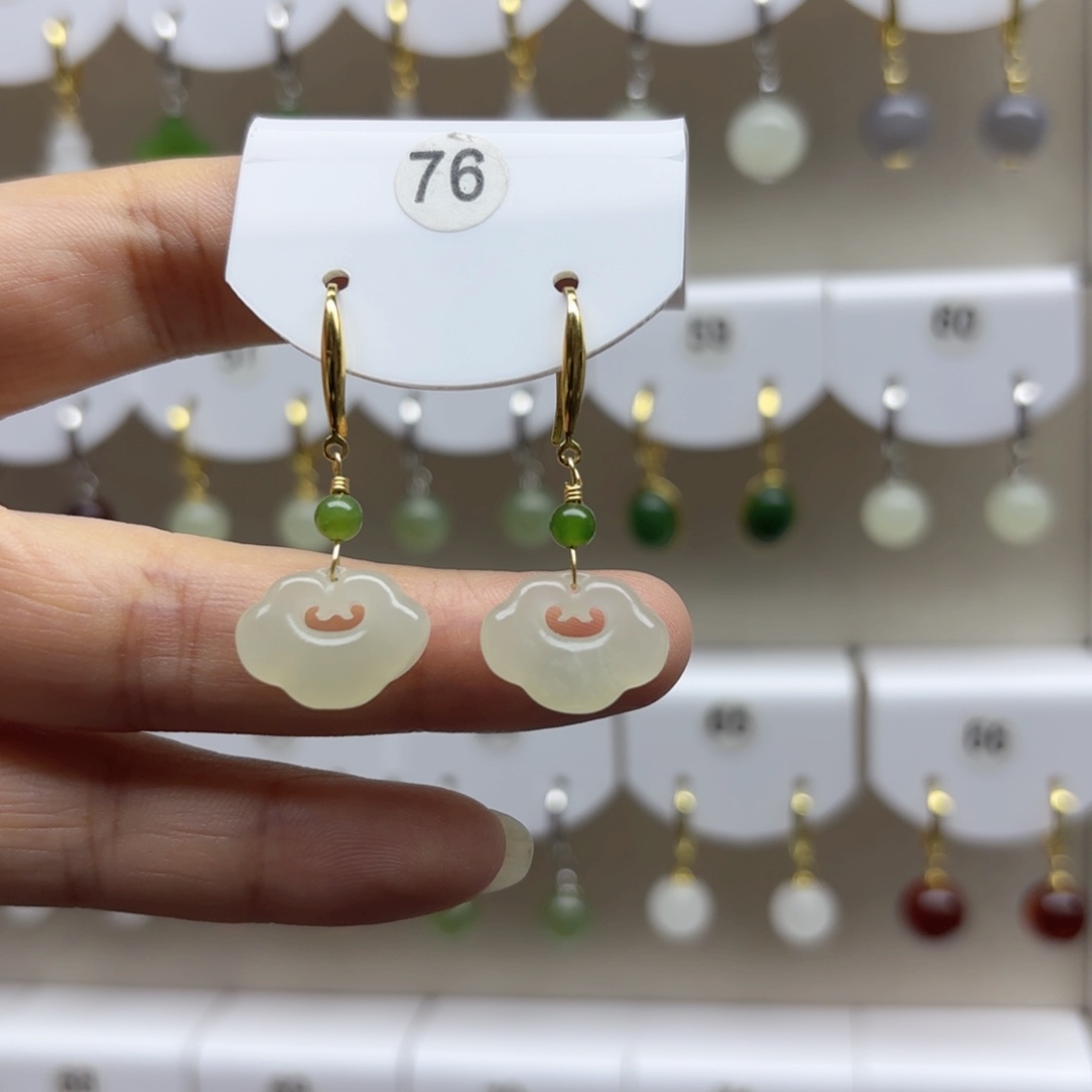 和田玉银S925镶嵌耳饰