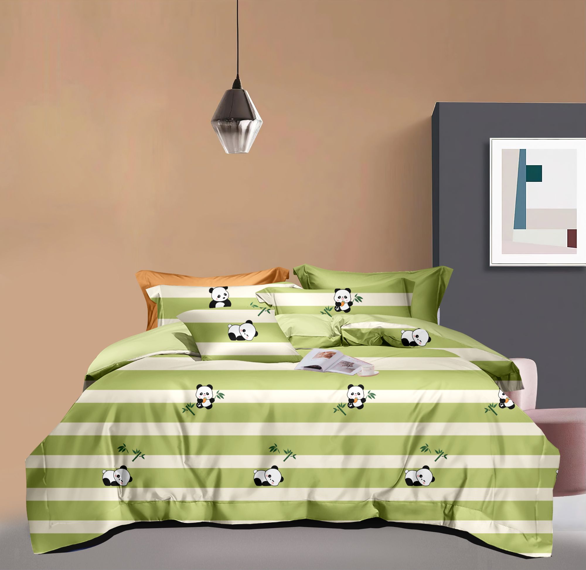 【双人床单】小熊猫 240*230斜纹棉 老粗布 时尚 印花