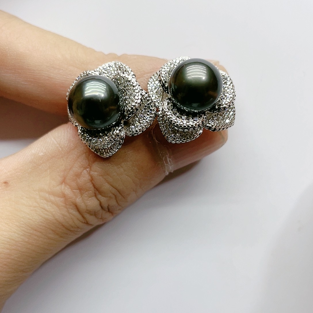 海水珍珠耳饰银S925镶嵌