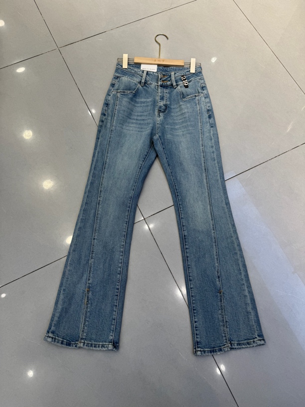 高腰开叉微喇牛仔裤女显瘦百搭