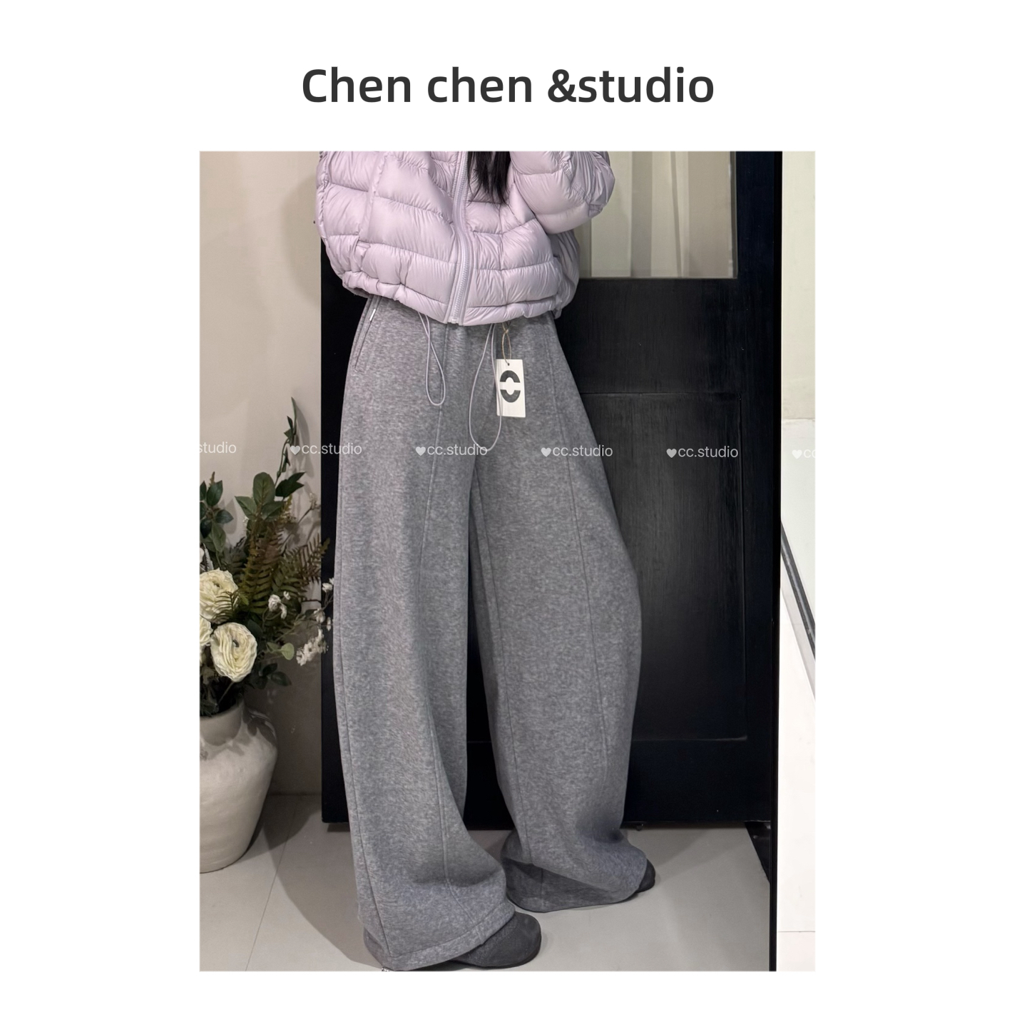 【裤长103cm加绒休闲裤】欧版高货高腰抽绳宽松显瘦直筒阔腿裤女