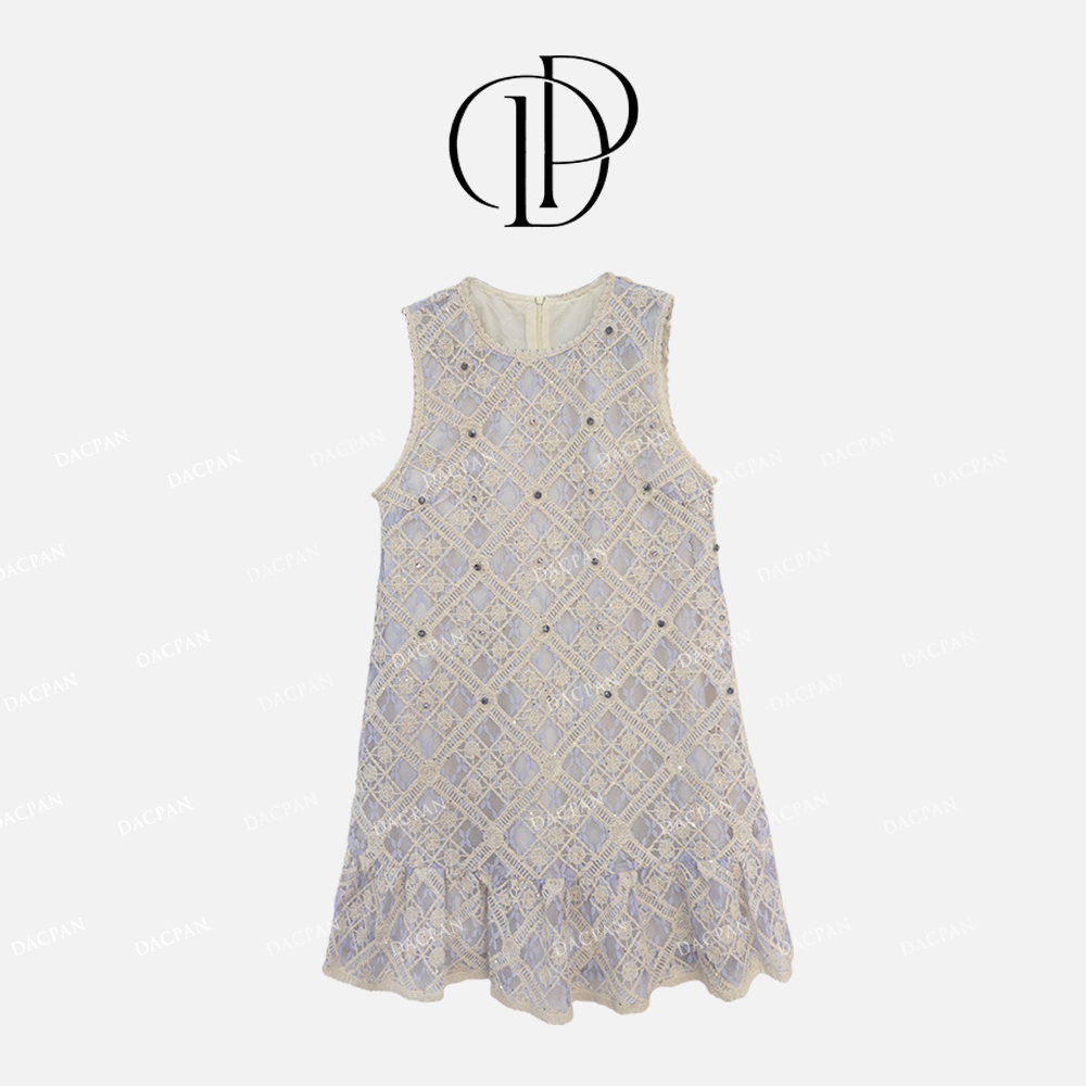 DACPAN-“紫薇花”小香风镶钻绣花无袖连衣裙 2025/盼·PP 9035-2