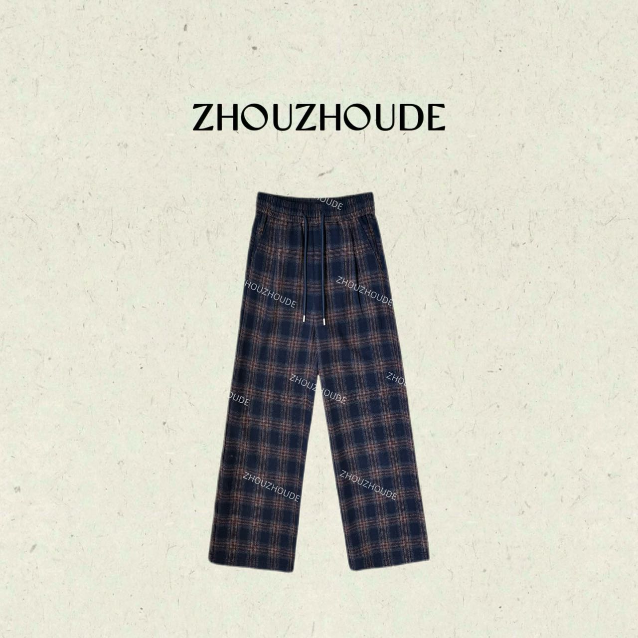 ZHOUZHOUDE【冬日格调】复古双色渐变格纹磨毛加绒加厚百搭直筒裤