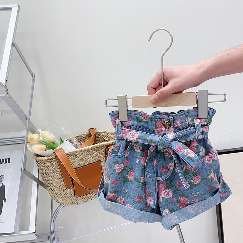 RT2345女童印花牛仔短裤