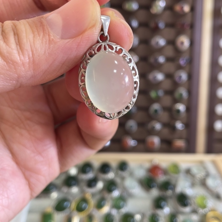 蛇纹石玉戒指银S925镶嵌