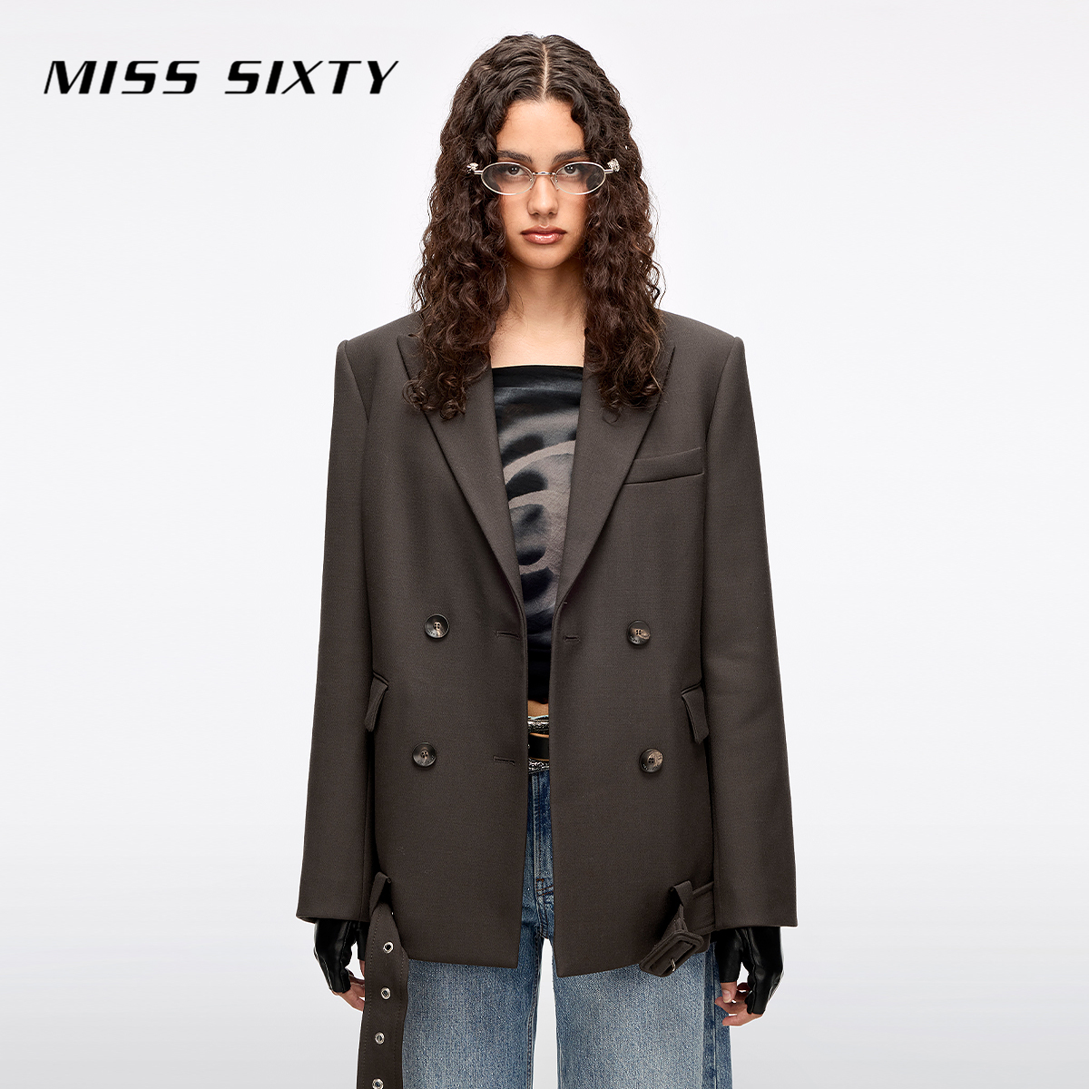 Miss Sixty2026春季新款外套女绵羊毛精纺呢通勤配腰带西装高智感