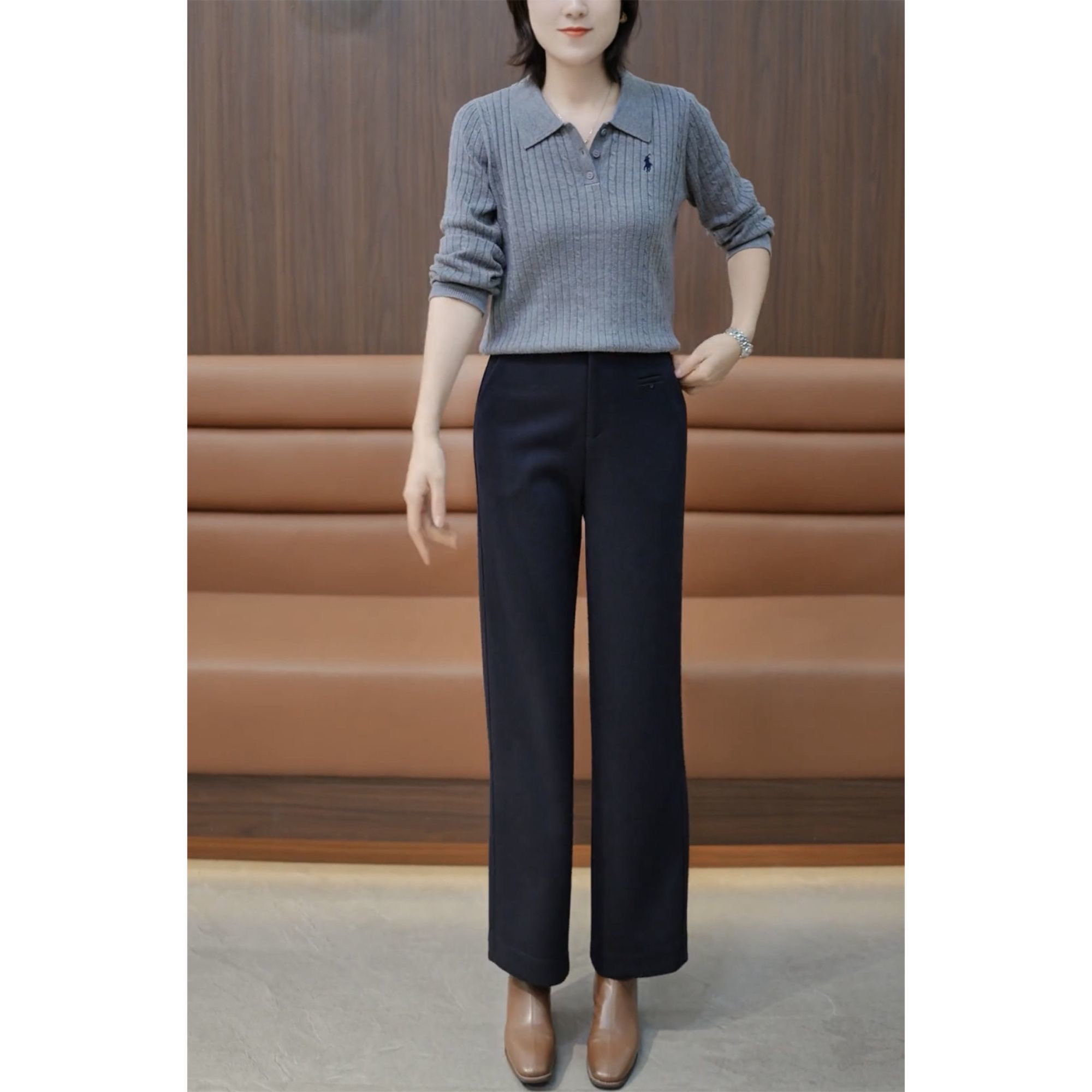 毛呢阔腿裤女小个子九分秋冬2025新款高腰高档宽松长裤筒裤7229