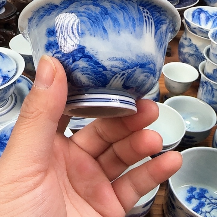 空*青花山水大压手杯