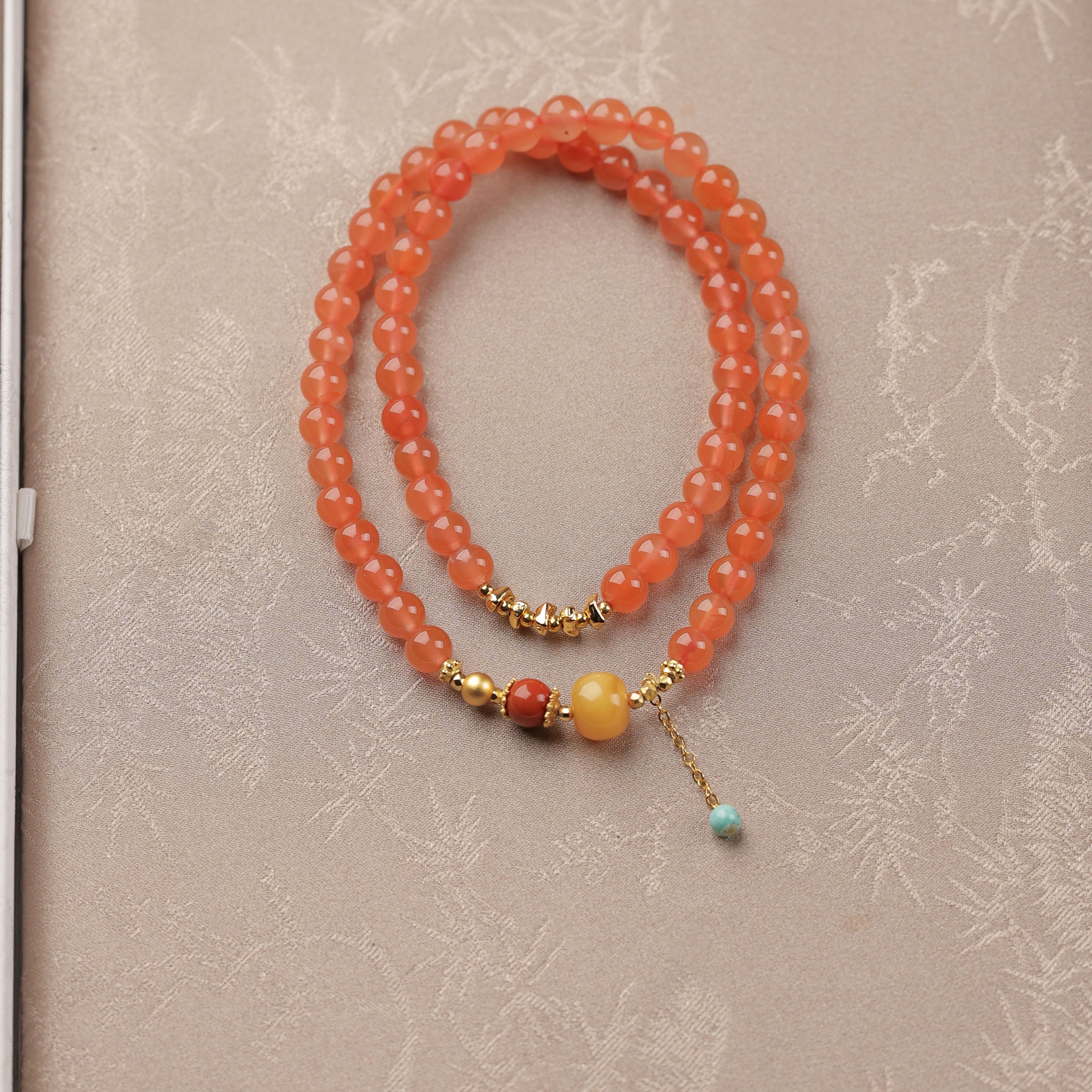 s925银南红蜜蜡双圈手串-S3475-鹤