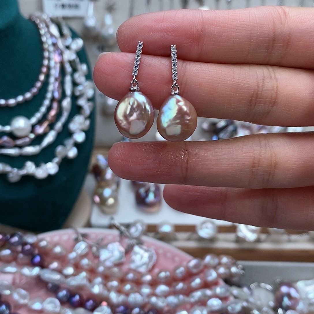 淡水珍珠耳饰银S925镶嵌4