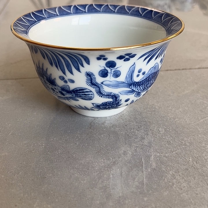 杯景德镇青花鱼藻纹大压手主人杯