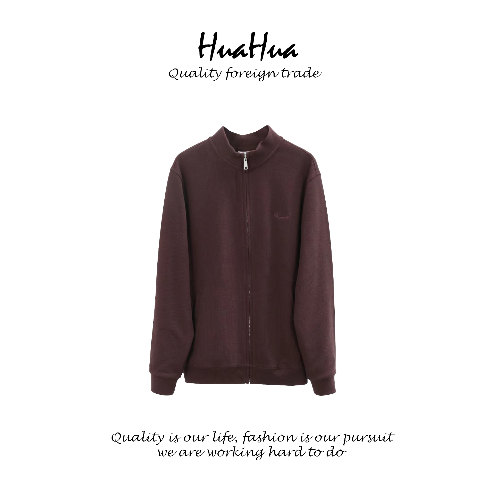 HUATN 【立领拉链开衫】100%纯棉 男女款老钱风长袖设计师 DPKSA05S