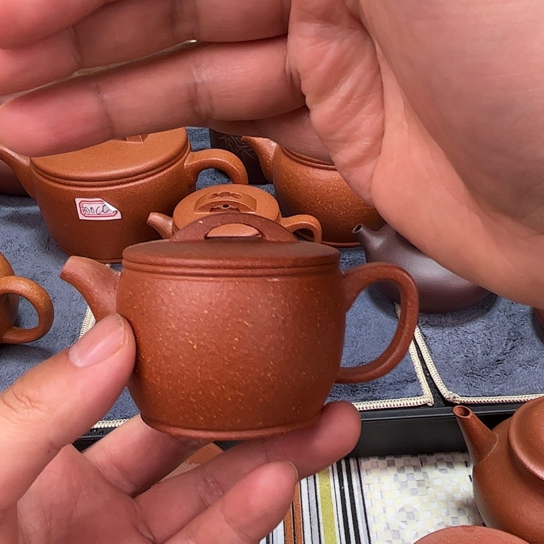 紫砂茶壶花*100毫升20目红降坡汉瓦口盖略松微瑕浮力