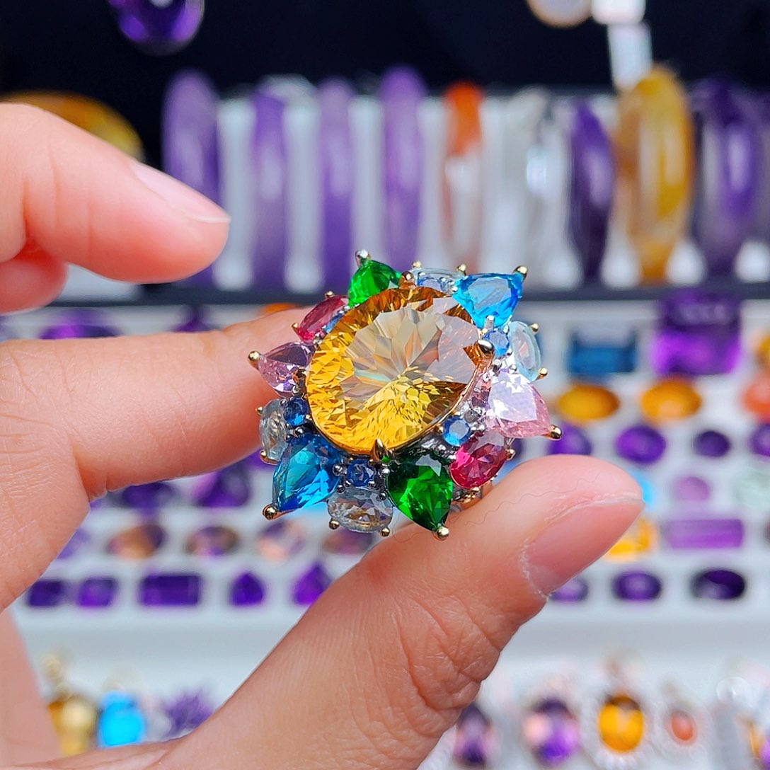 银S925镶嵌戒指黄晶天然保真