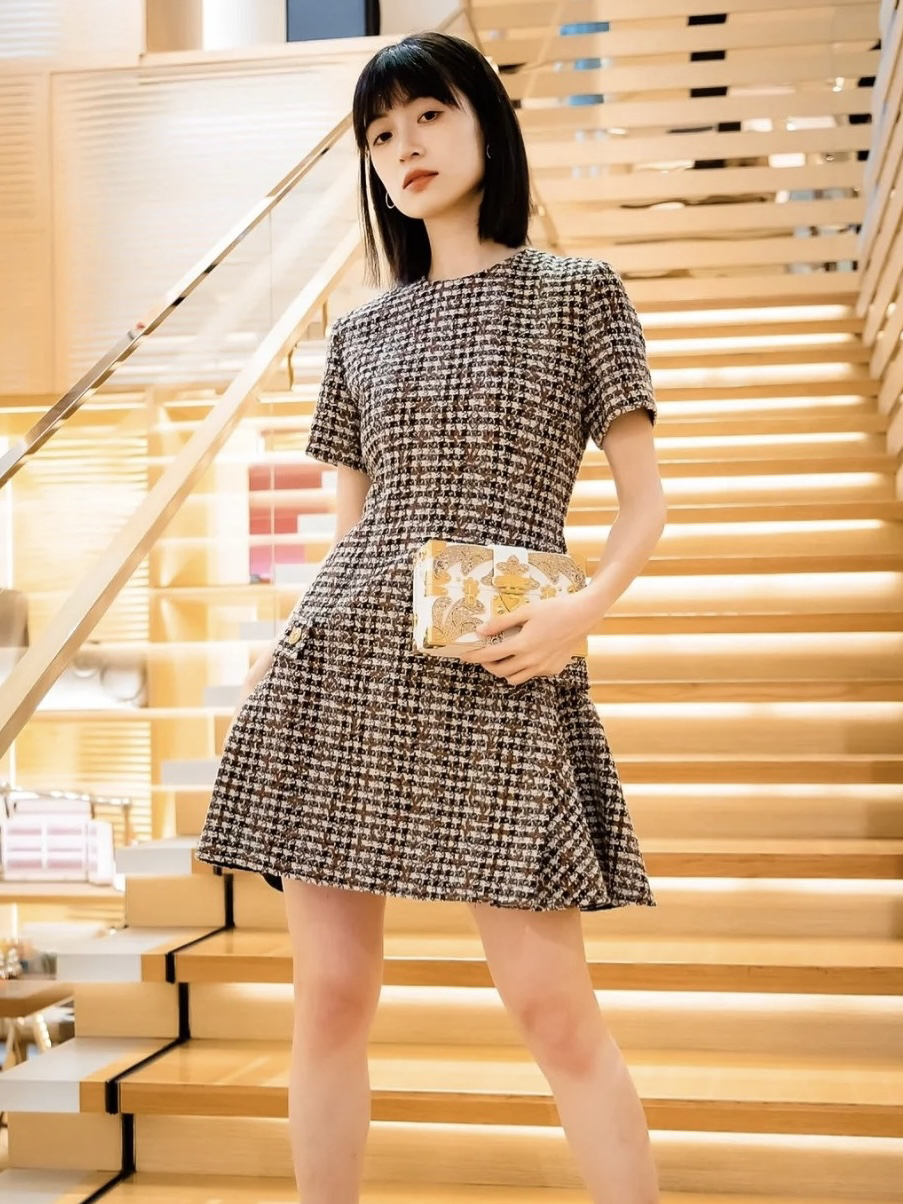 全新未使用 LouisVuitton/路易威登  老花满印连衣裙36码 