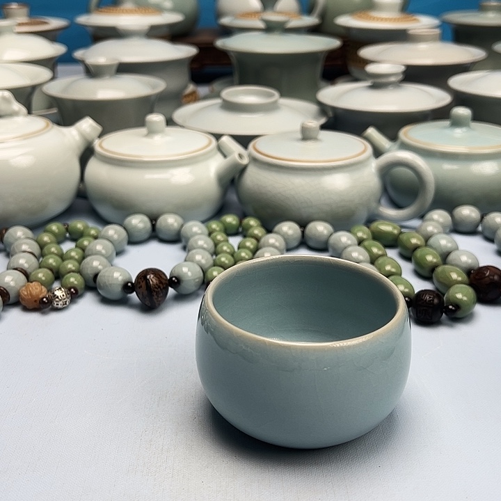 杯天青微蓝釉禅定杯原矿原釉原产地