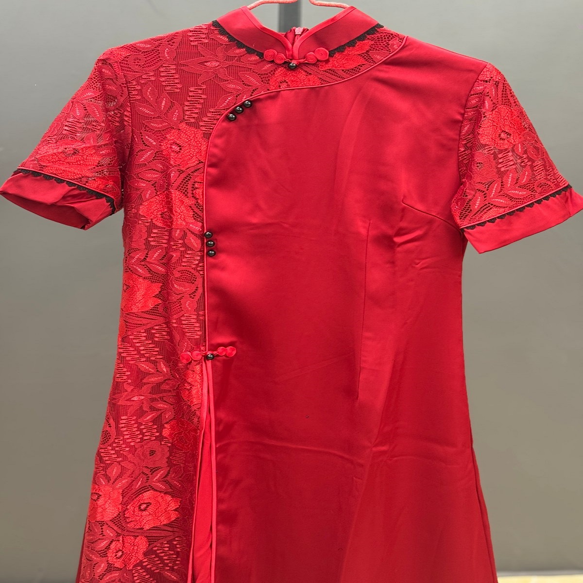 中国风蕾丝丝绸拼接女士旗袍连衣裙J539