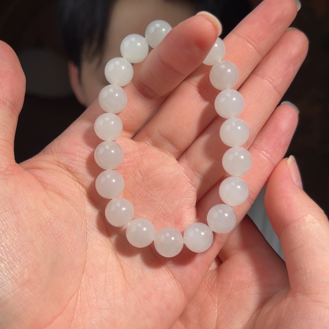 和田玉未镶嵌手串青海冰白玉10mm450