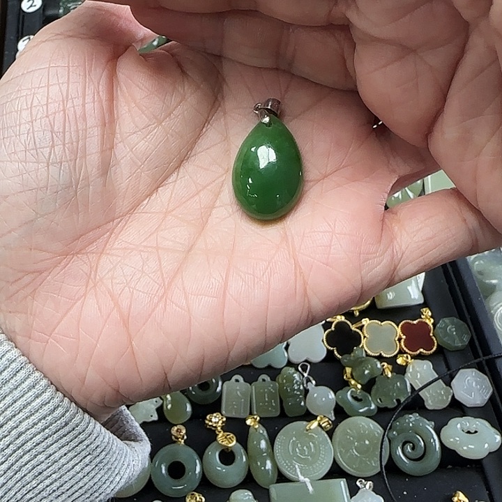 和田玉吊坠(不含链)银S925镶嵌