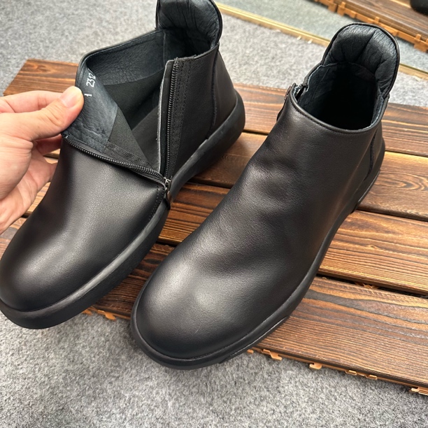 2025新款真皮马丁靴男款软皮软底透气拉链短筒切尔西靴子男爸爸鞋