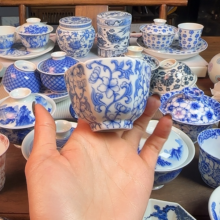 名窑口 六方花卉主人杯放漏