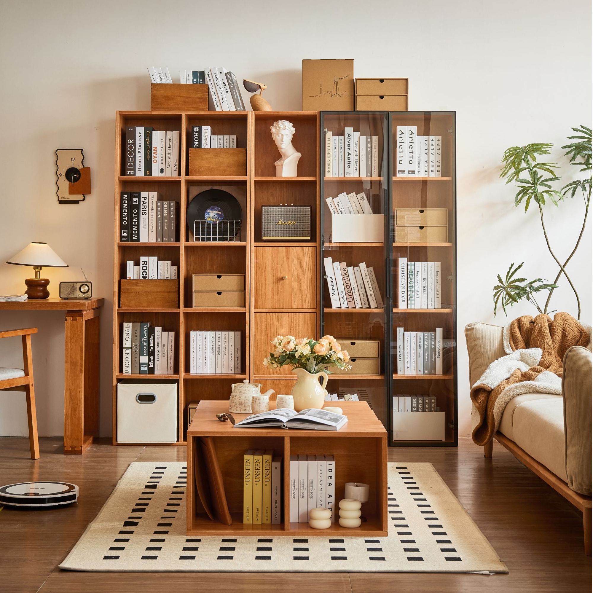 实木家用一体整墙自由组合格子柜客厅收纳书架落地书架实木