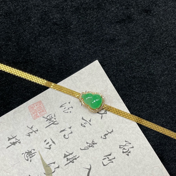 冰绿葫芦—翡翠18K金镶嵌手链