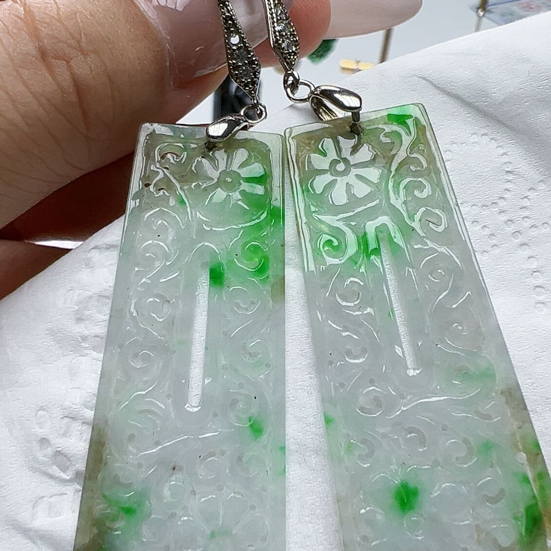 银S925镶嵌翡翠耳饰天然缅甸A货翡翠