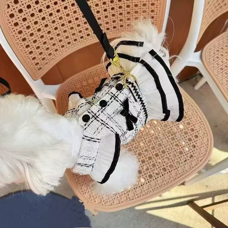 可牵引宠物名媛小香风公主裙马尔济斯约克夏比熊猫咪狗狗春夏衣服