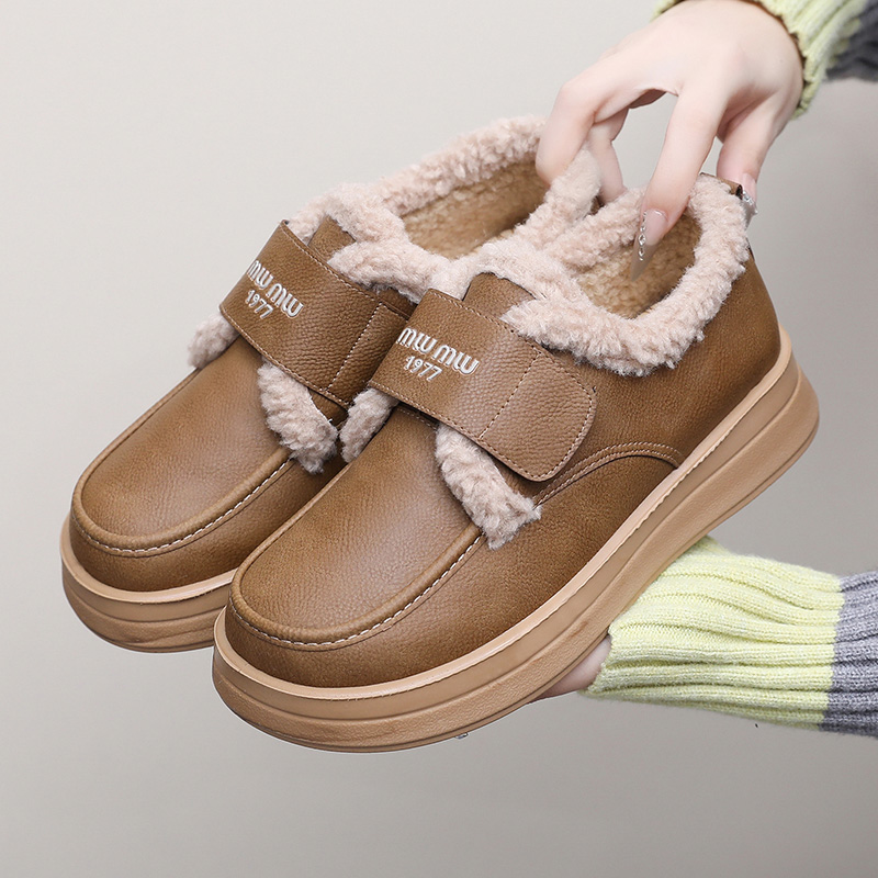 2025冬季新款保暖加厚棉鞋女秋冬季加绒魔术贴厚底外穿毛毛鞋板鞋