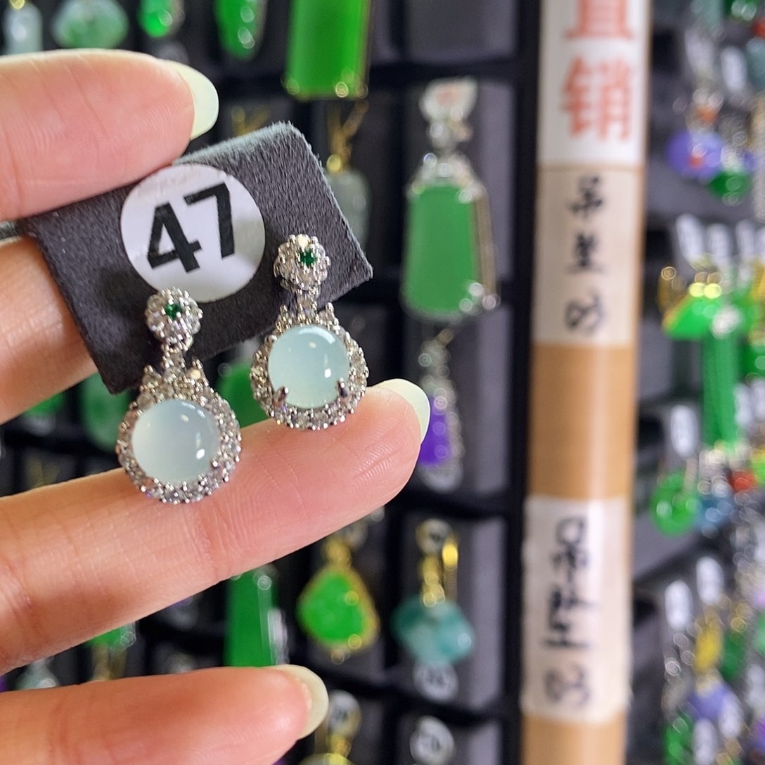 银S925镶嵌翡翠耳饰47