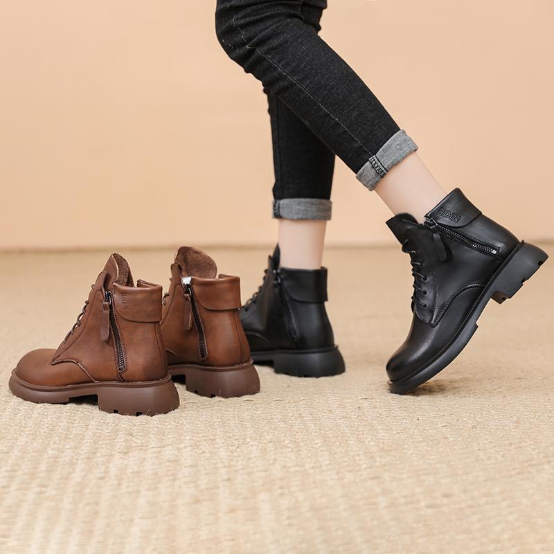 复古英伦风马丁靴2025百搭新款双拉链靴子8072