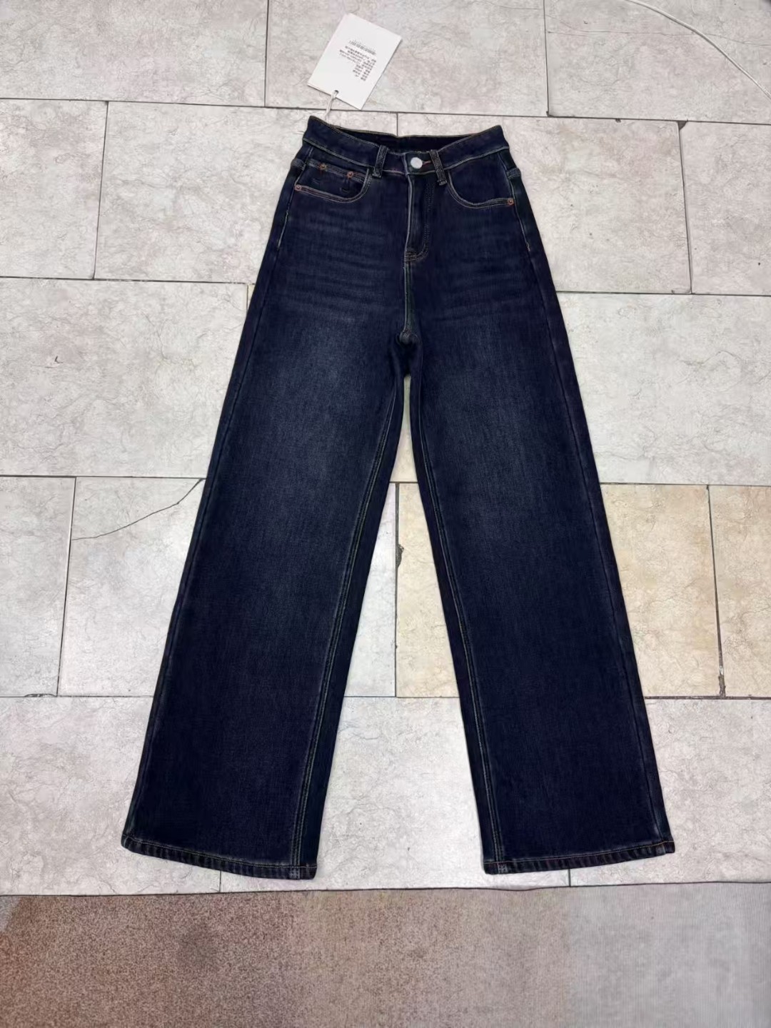  超舒服~超柔密密厚绒百搭高腰显瘦窄版直筒牛仔裤女2025冬季新款