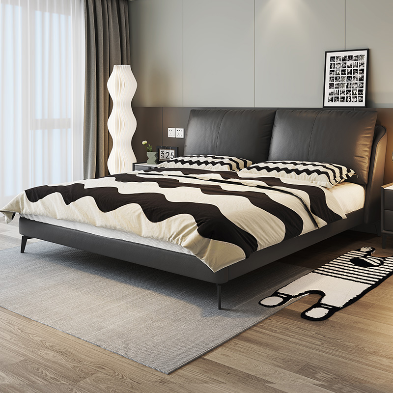 小黑牛真皮床主卧高端大气轻奢现代简约软包婚床齐边