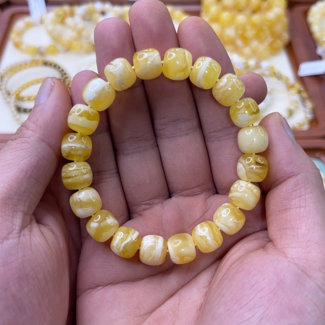 手链琥珀未镶嵌蜜蜡11mm瓷白虎皮妖花