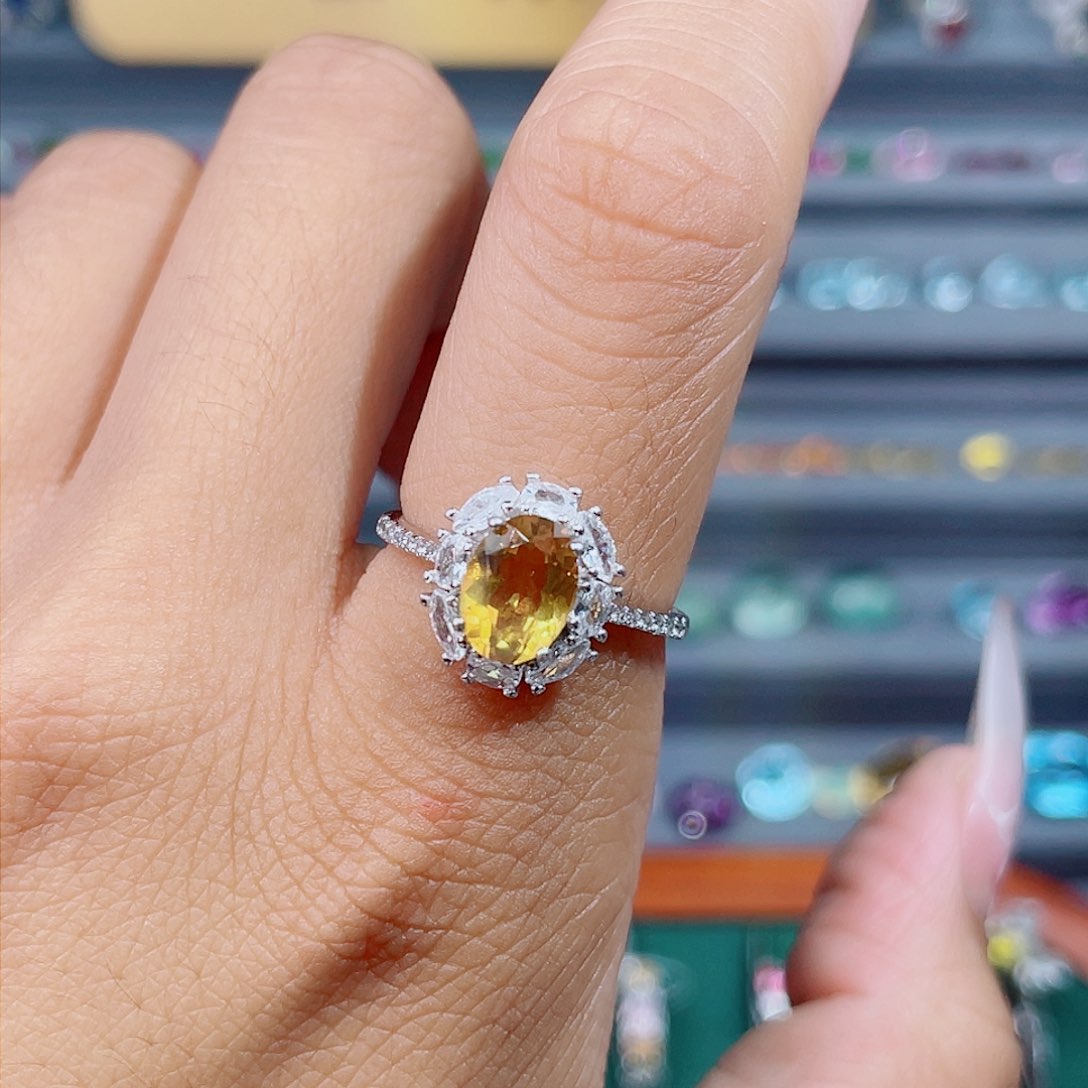 黄晶戒指银S925镶嵌黄水晶戒指