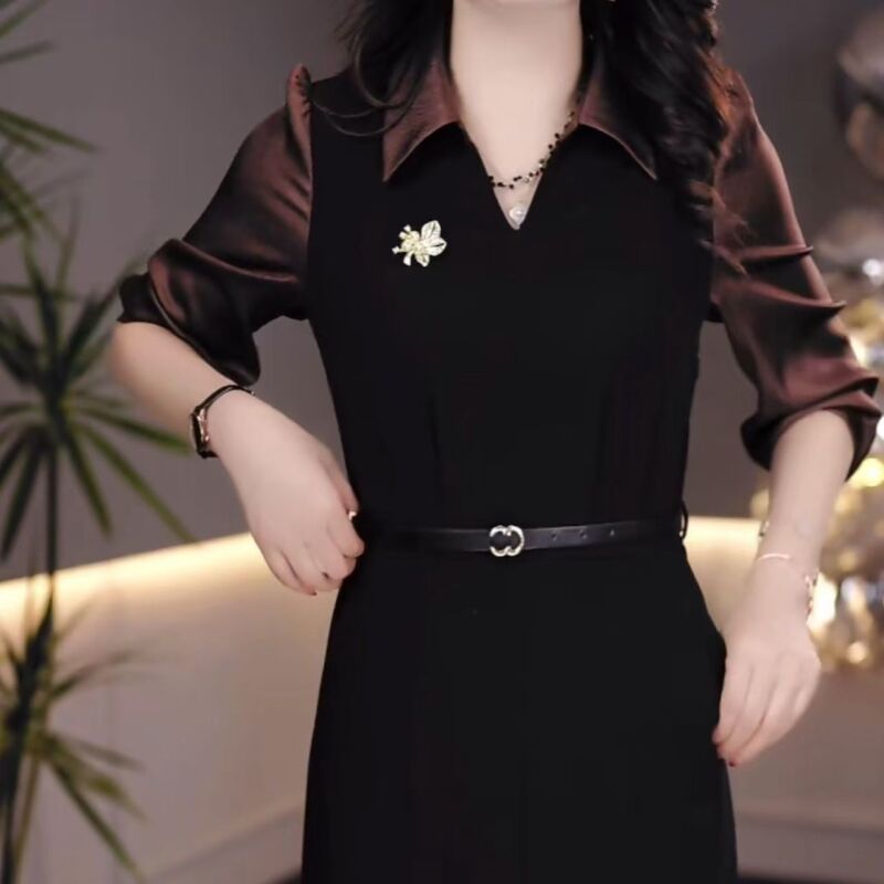 436#轻职风修身时尚气质高贵连衣裙2025夏季新款绑带收腰裙子女