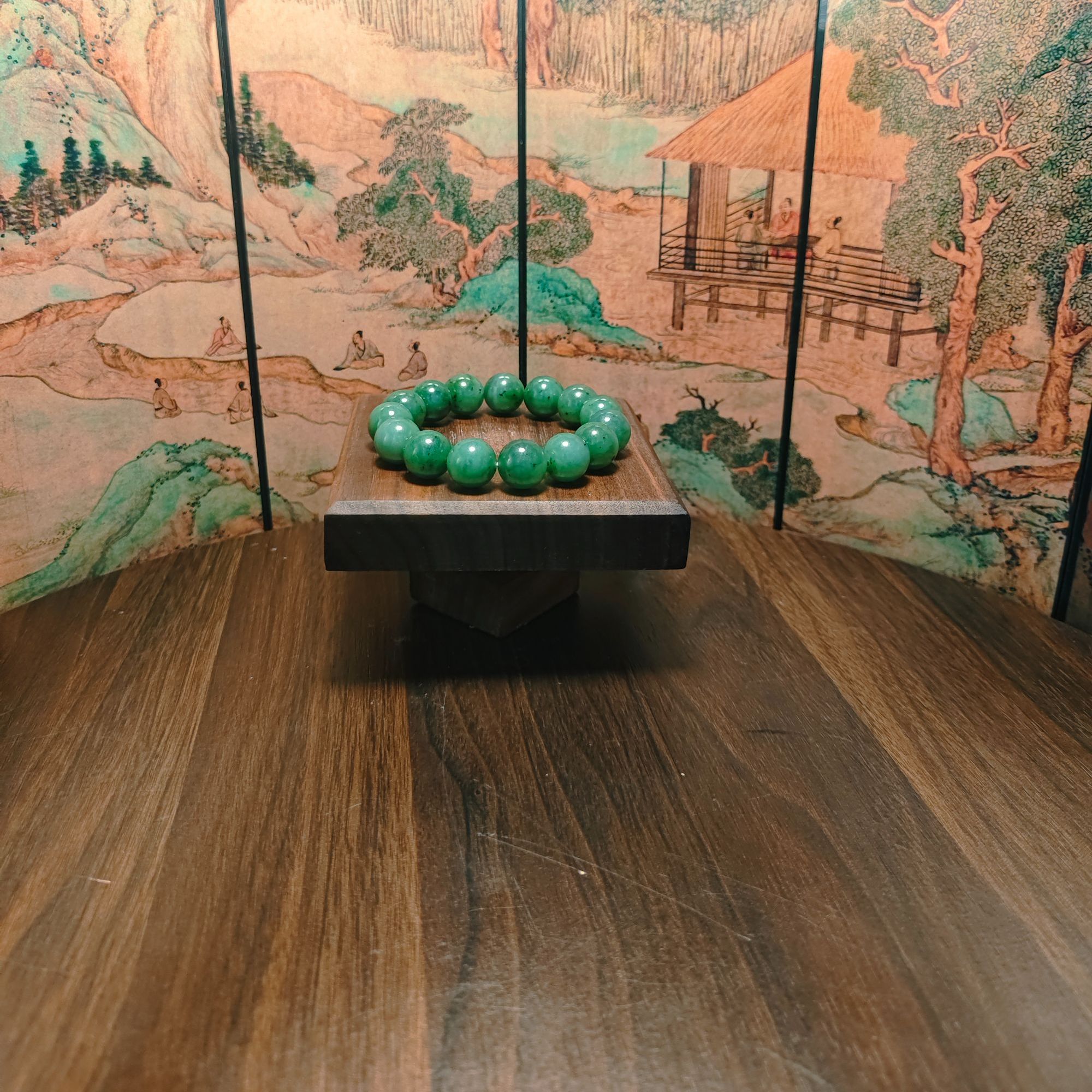  D和田玉碧玉圆珠手串（卡14）2307