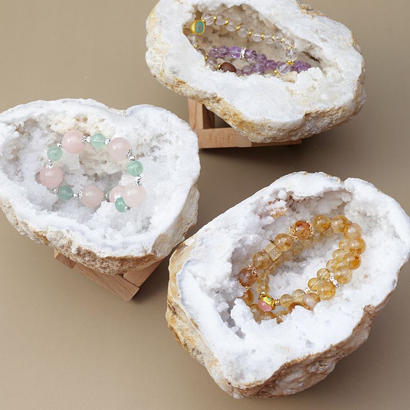 摩洛哥水晶洞天然水晶原石摆件手链消磁碗容器消磁石饰品收纳盒