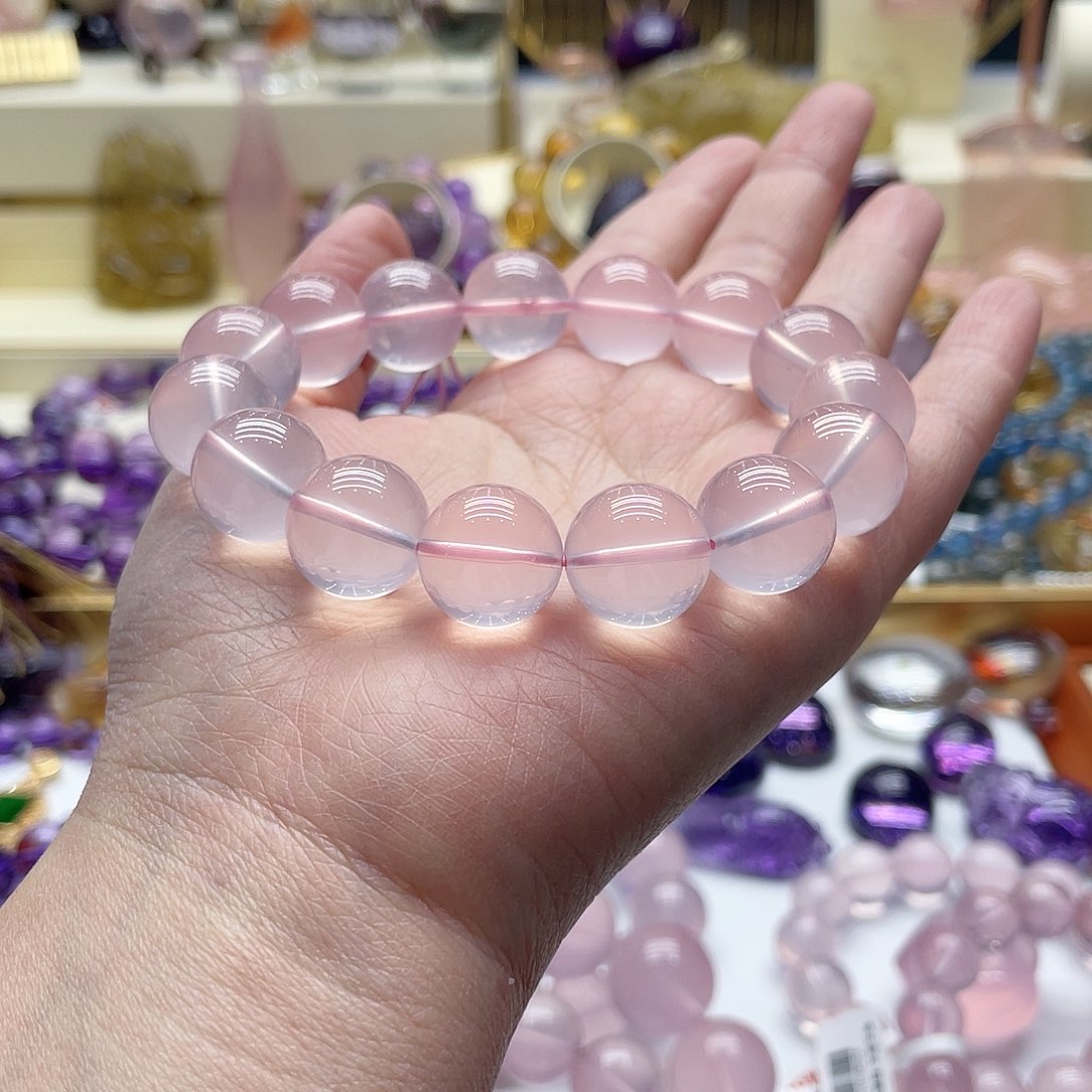 芙蓉石手链未镶嵌粉晶14.5