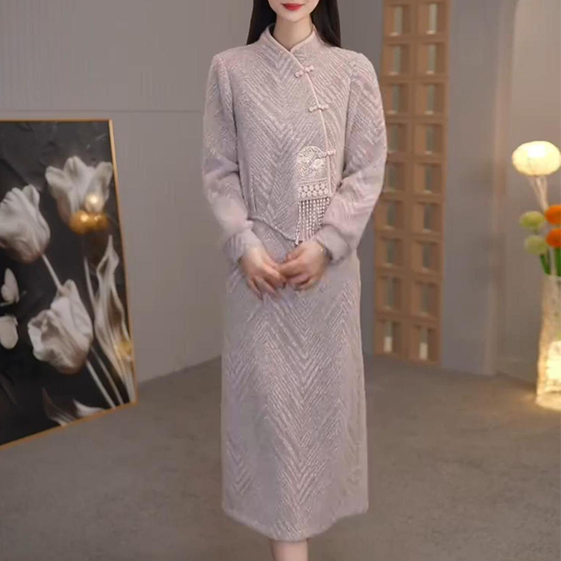 【半身裙+上衣】A1156烟灰粉套装优雅气质时尚减龄显瘦秋冬设计感