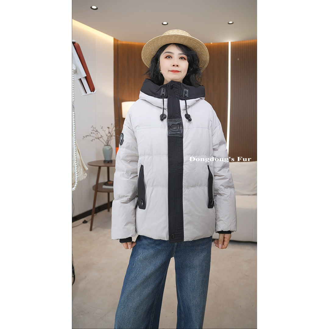 女保暖连帽白色加厚羽绒服冬季设计师款立领短款