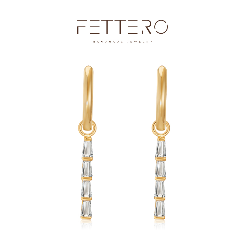 fettero 铜合金耳饰 【金色竖线T锆耳环】气质轻奢小众简约