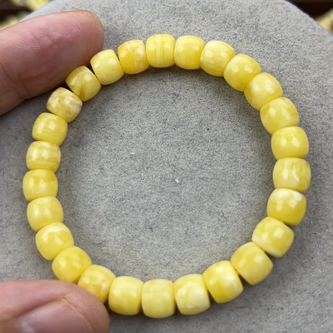 蜜蜡未镶嵌手串纯天然俄料白花虎皮8*7腕口15+